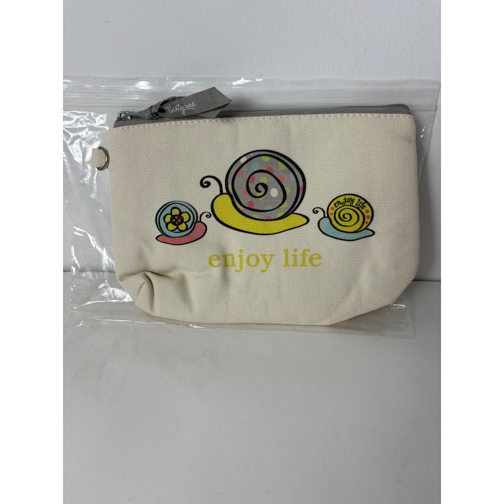 Thirty-One Lil Expressions Mini Zipper Pouch Natural Grey Snail Enjoy Life NEW